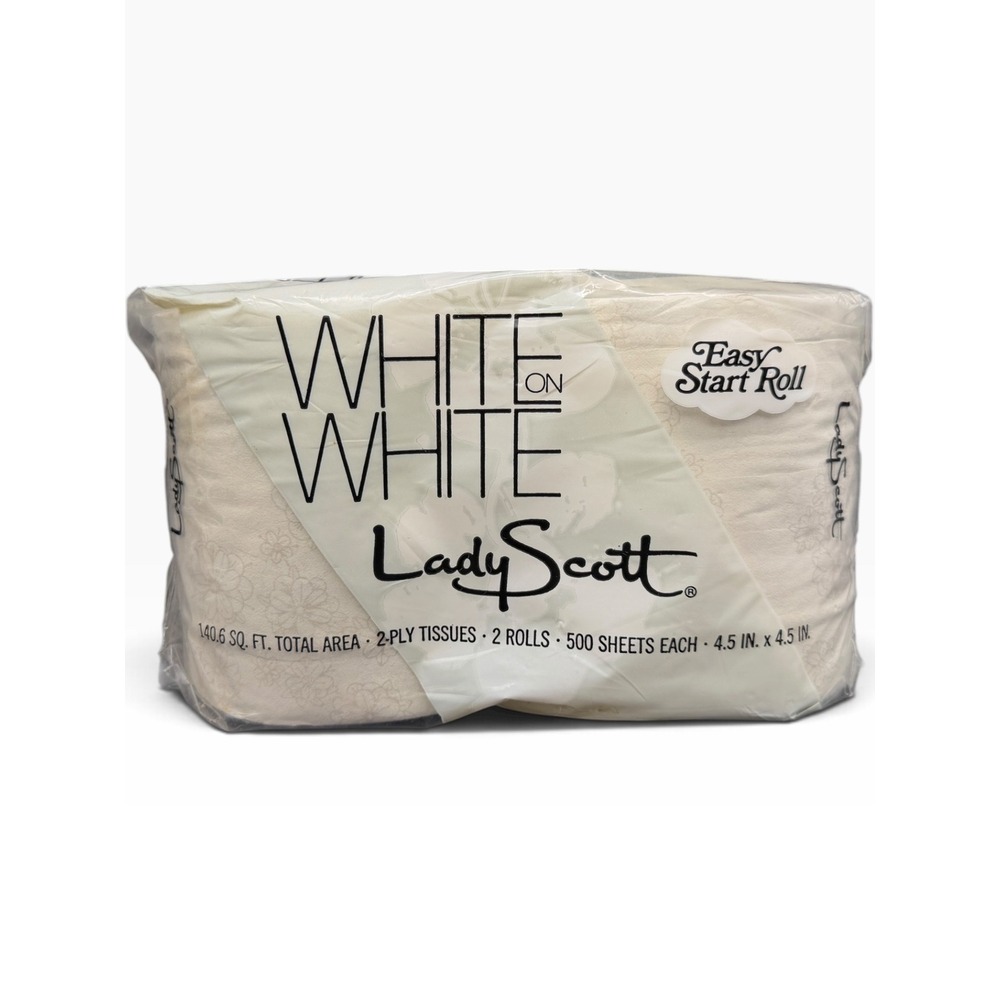 Vtg 1972 Lady Scott White on White Bathroom Toilet Tissue 2 Rolls Sealed Prop